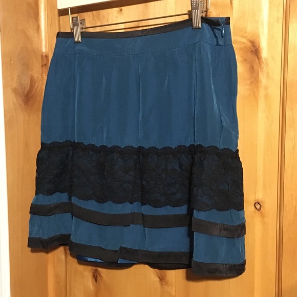 MORINE COMTE MARANT Blue Black Lace Trim Mini Skirt EUC 2 - Picture 3 of 6